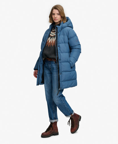 Hooded Sports Puffer Mid Length Jacket