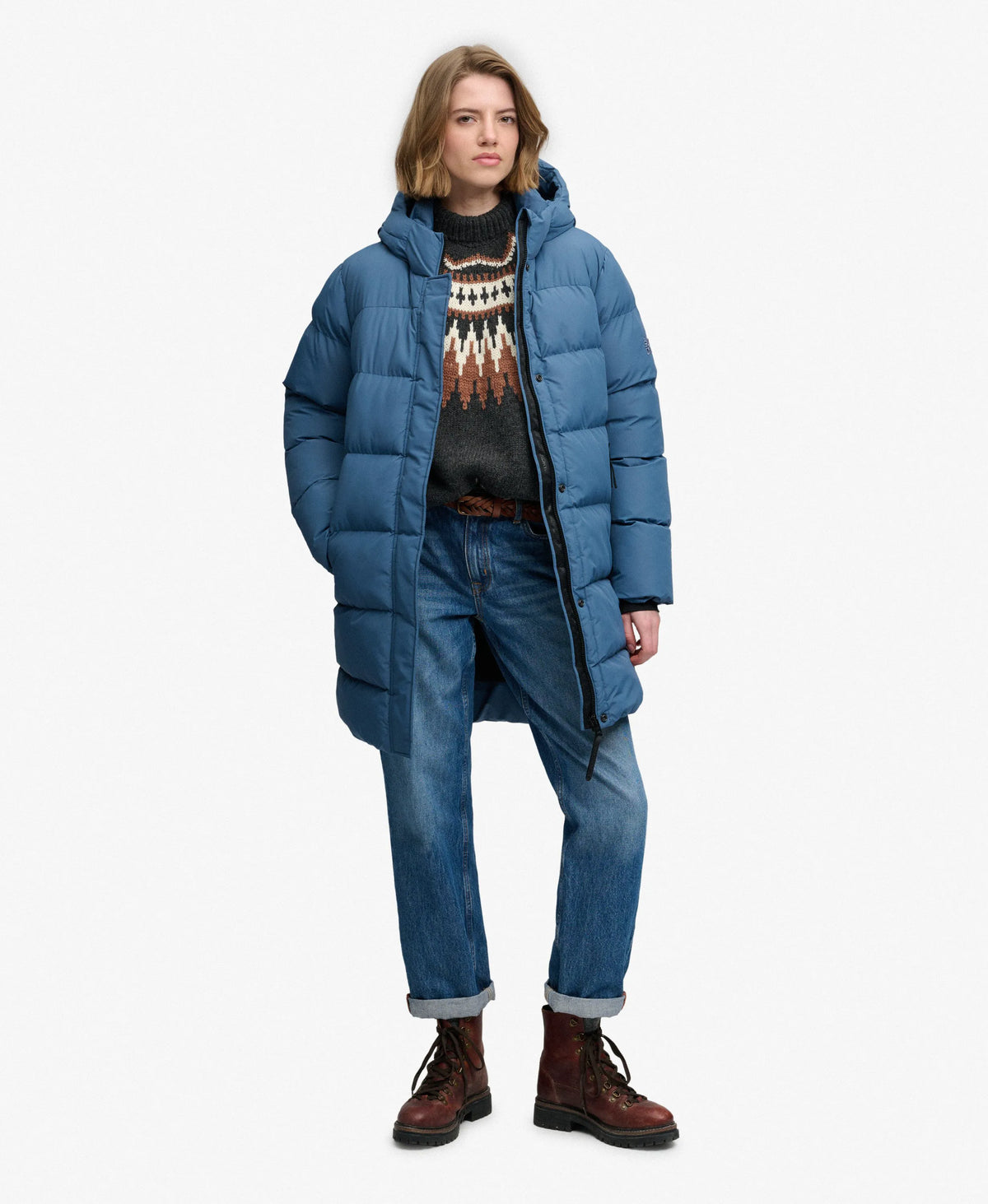 Hooded Sports Puffer Mid Length Jacket