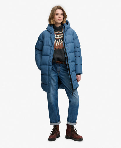 Hooded Sports Puffer Mid Length Jacket