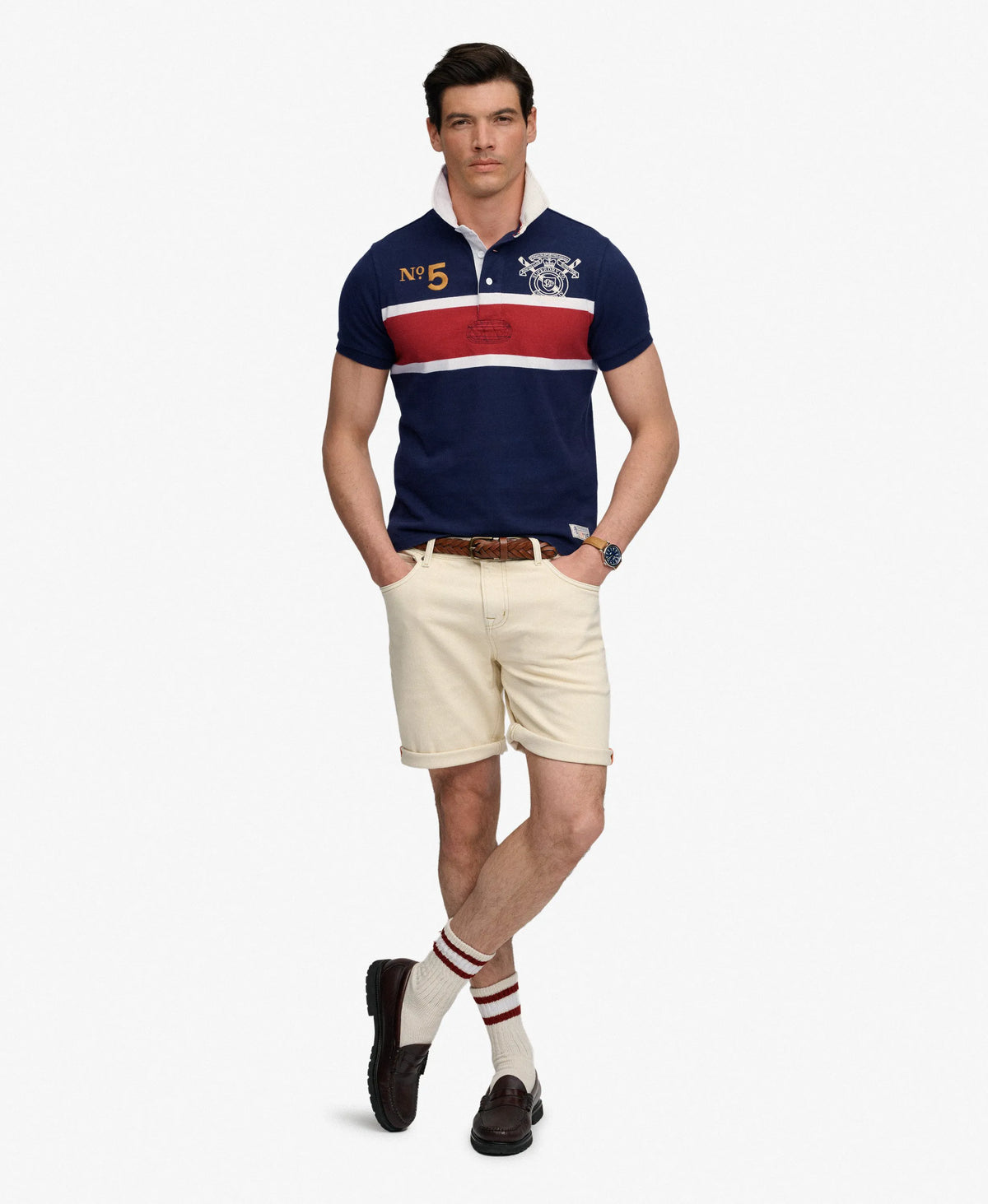 Navy/Red Chest Band Stripe