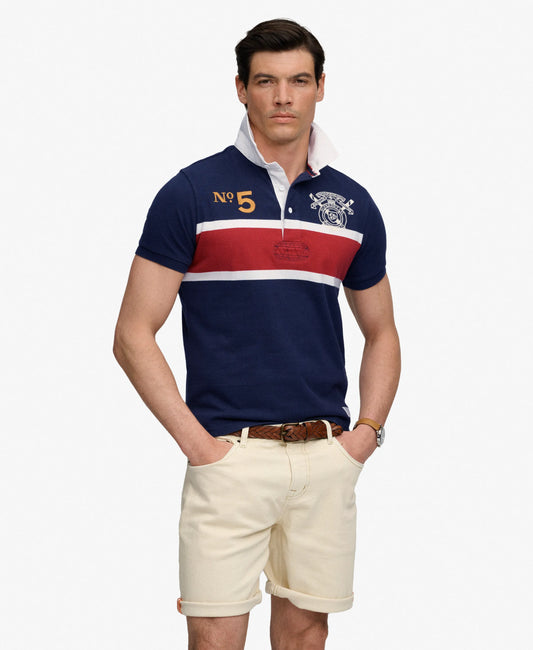 Navy/Red Chest Band Stripe