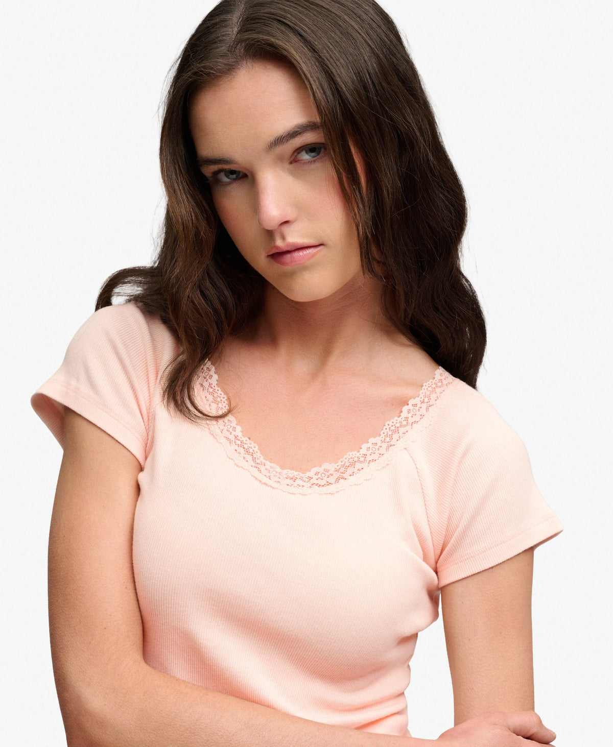 Athletic Essential Lace Trim V-Neck T-Shirt