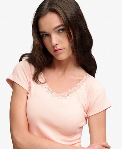 Athletic Essential Lace Trim V-Neck T-Shirt