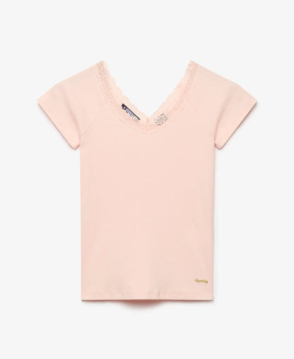 Athletic Essential Lace Trim V-Neck T-Shirt