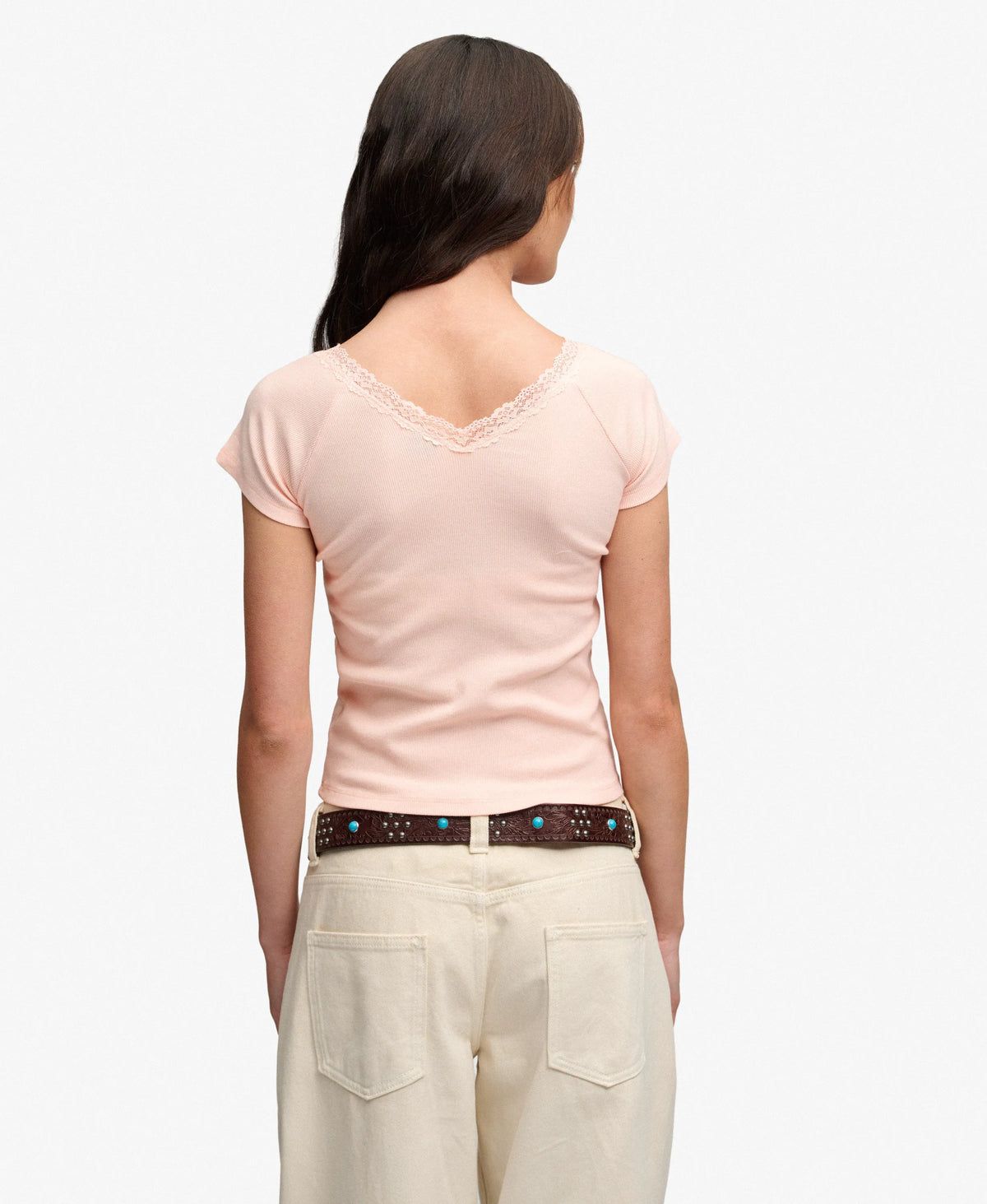 Athletic Essential Lace Trim V-Neck T-Shirt