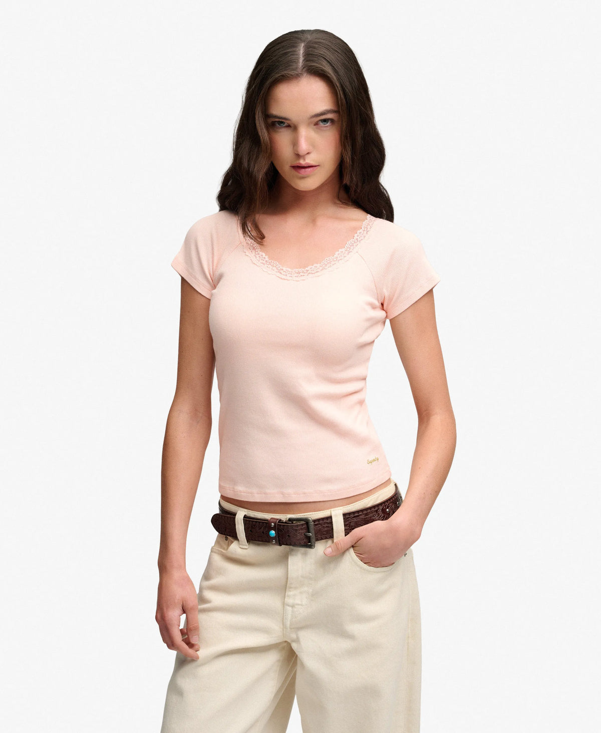 Athletic Essential Lace Trim V-Neck T-Shirt