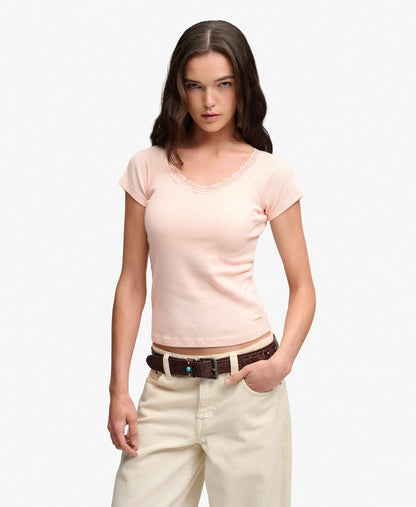 Athletic Essential Lace Trim V-Neck T-Shirt