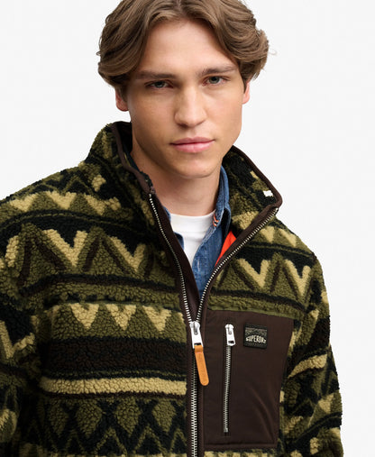 Abstract Fleece Zip Through Jacket