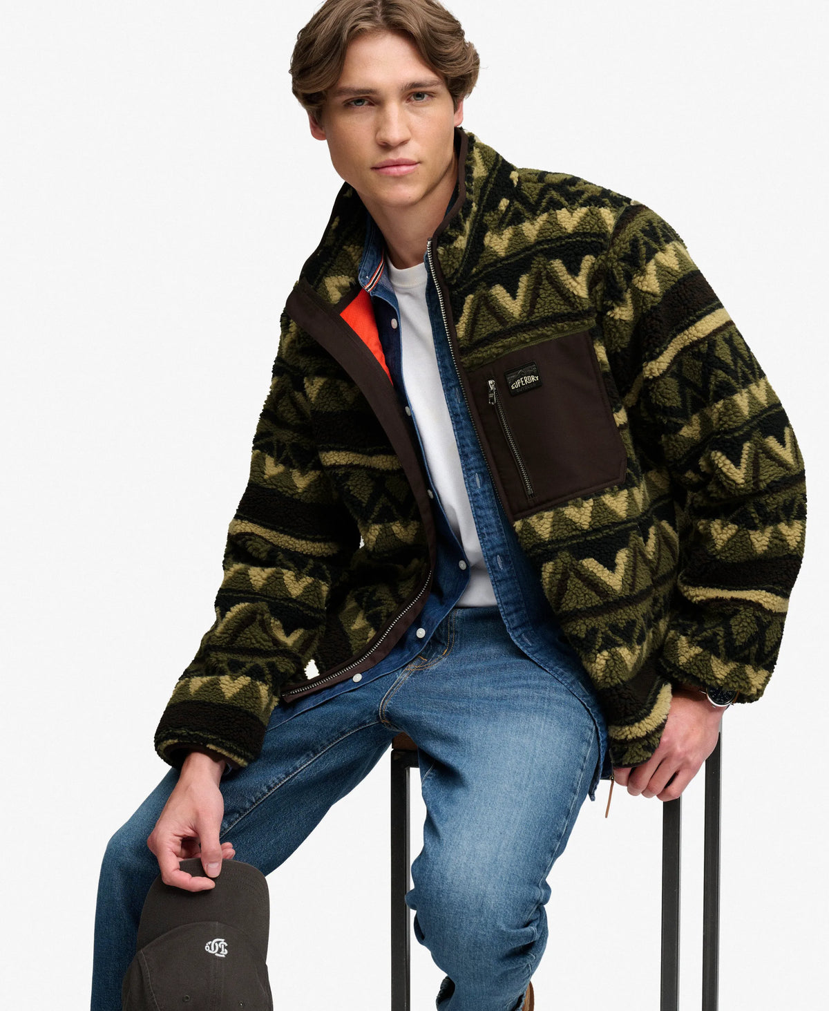 Abstract Fleece Zip Through Jacket