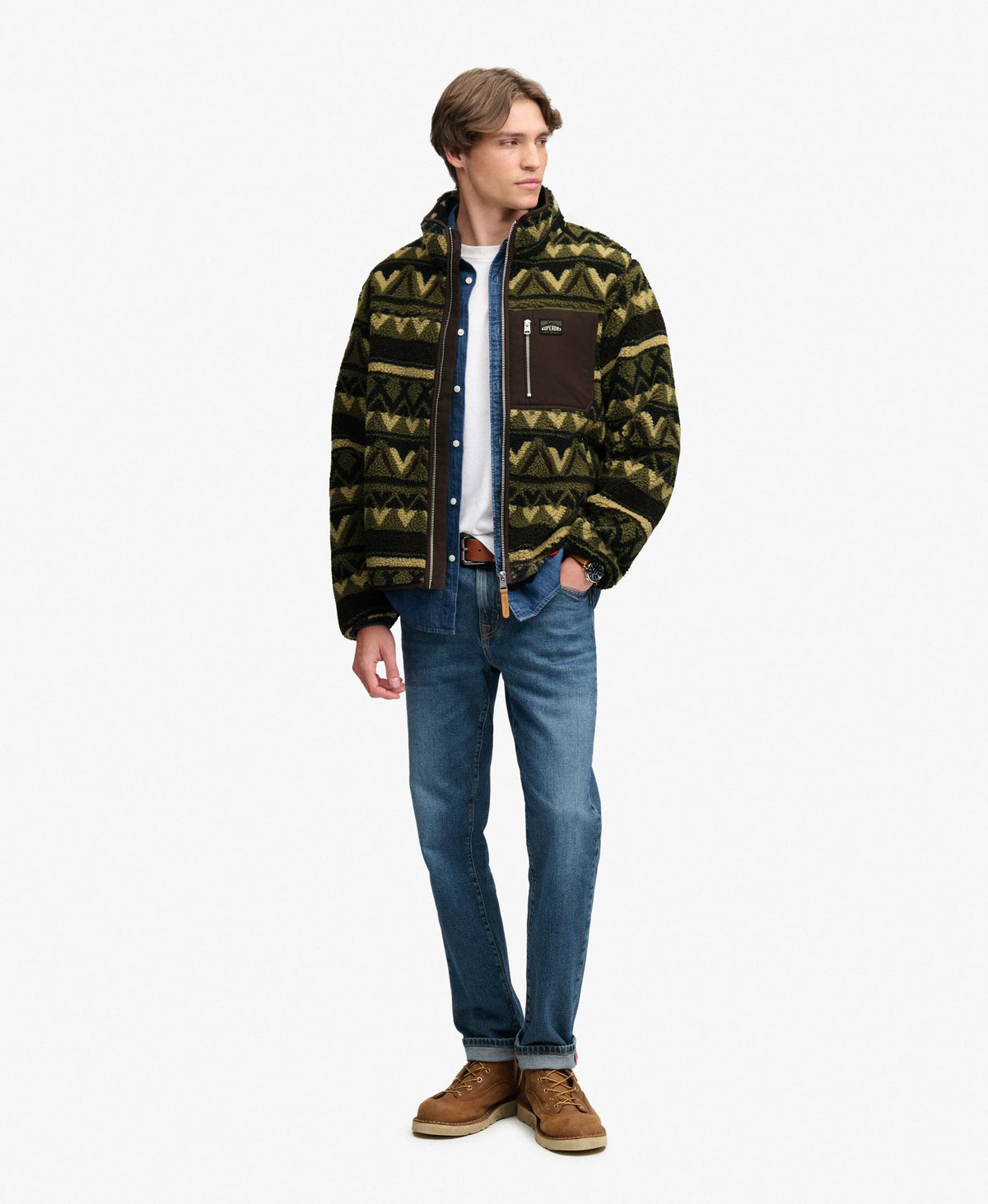 Abstract Fleece Zip Through Jacket