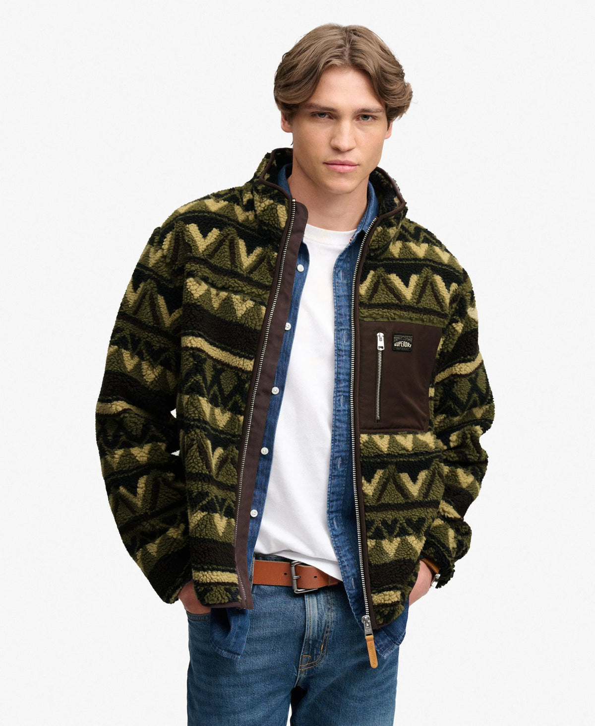 Abstract Fleece Zip Through Jacket