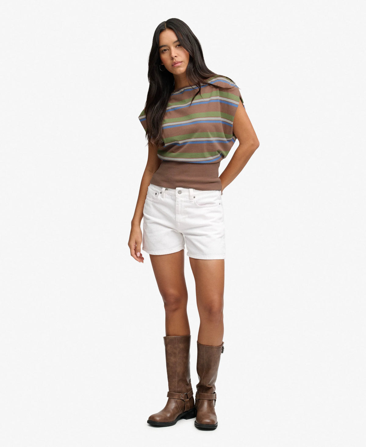 Deep Rib Stripe Bardot Top
