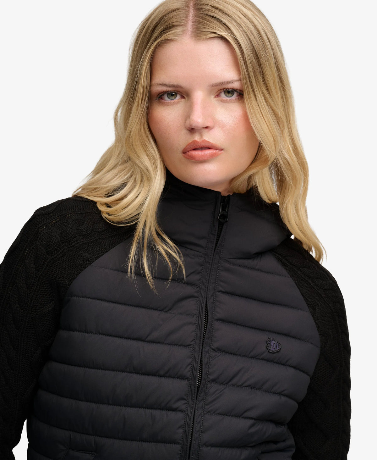 Hooded Cable Knit Hybrid Jacket