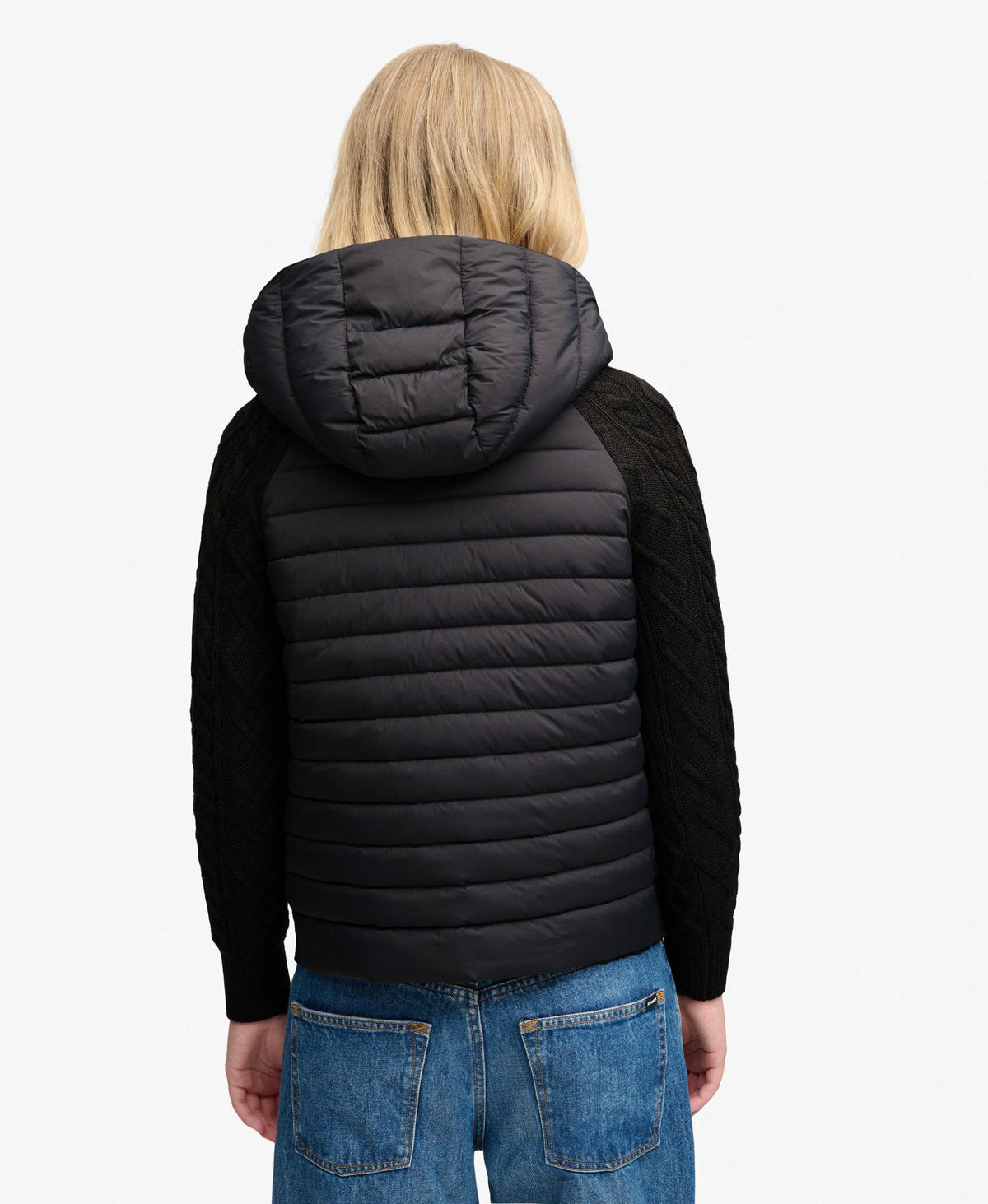 Hooded Cable Knit Hybrid Jacket