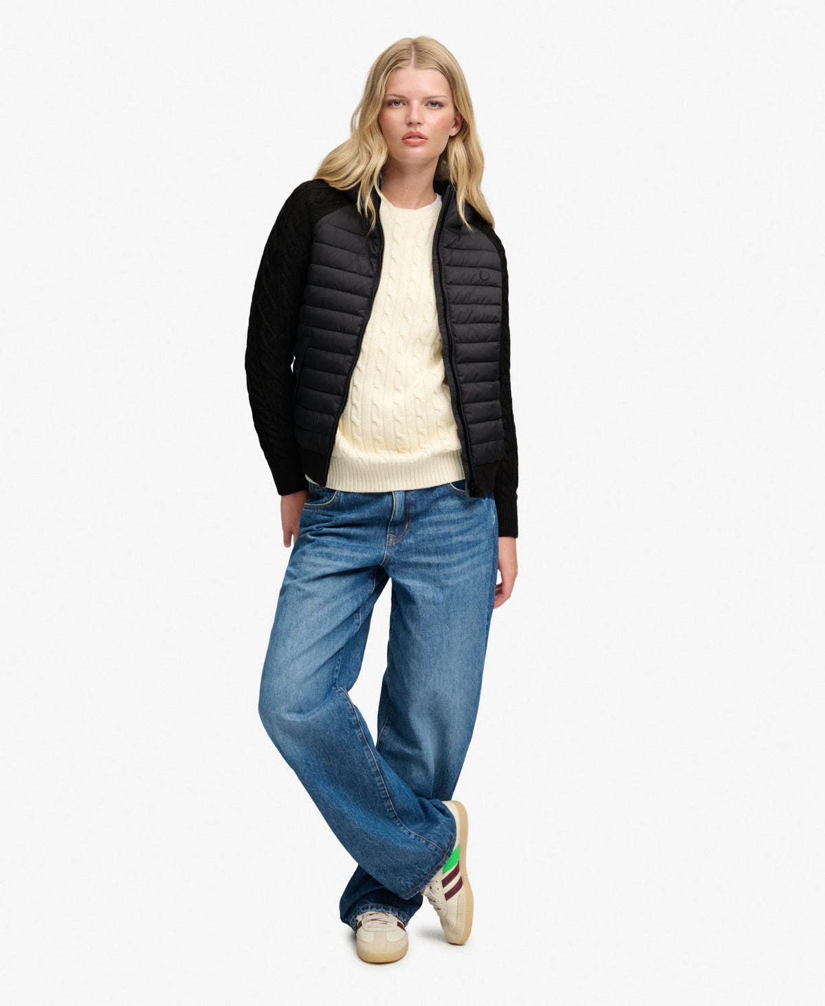 Hooded Cable Knit Hybrid Jacket