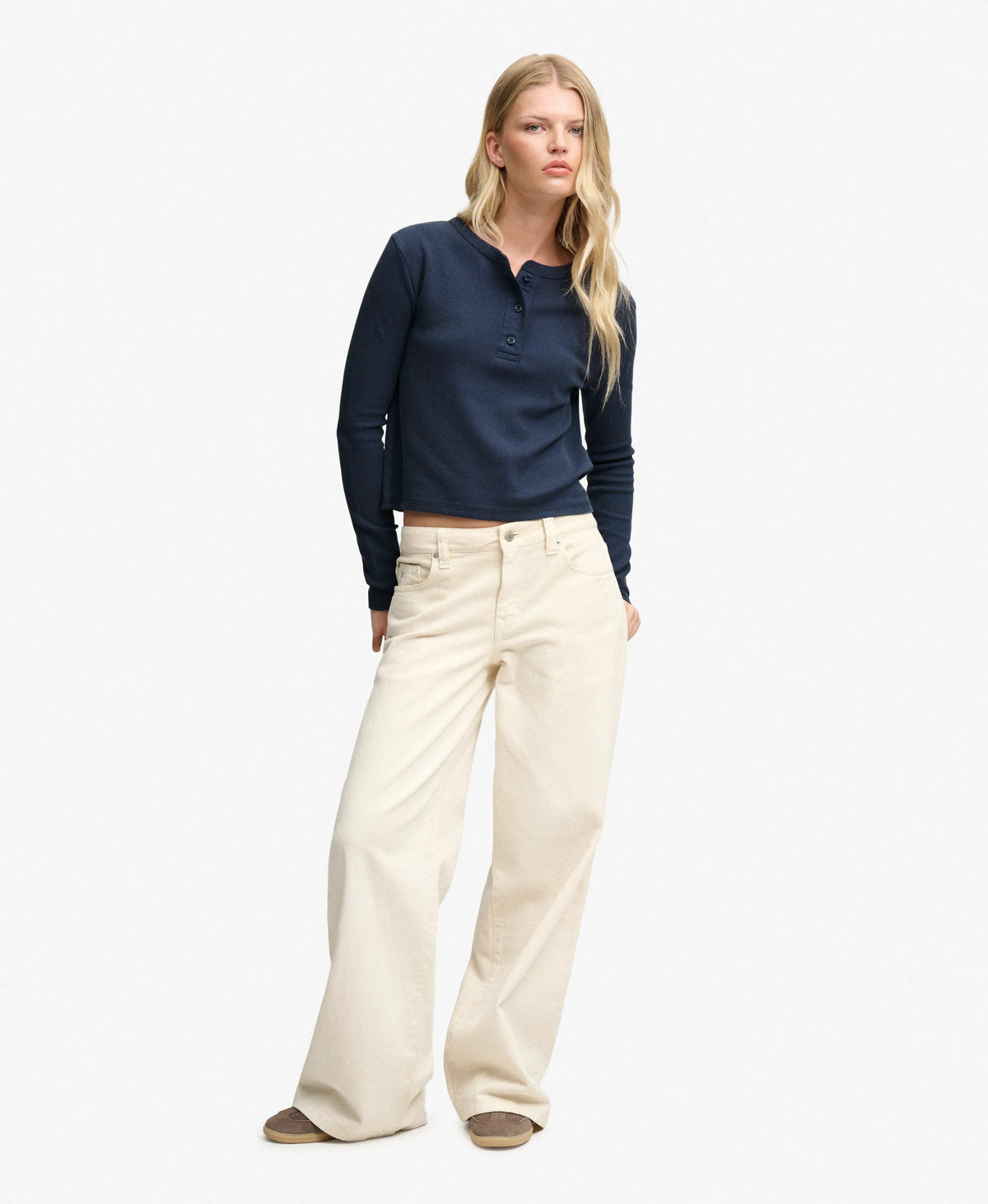 Athletic Essential Waffle Button Long Sleeve Top