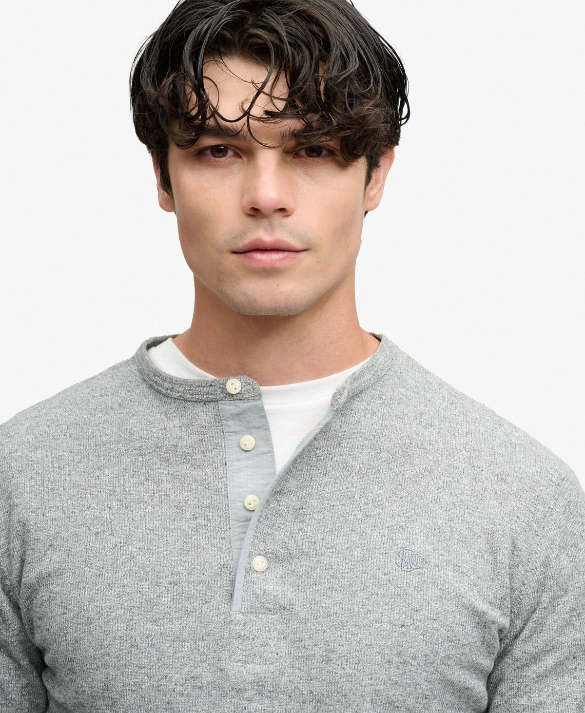 Mini Slub Waffle Long Sleeve Grandad Top