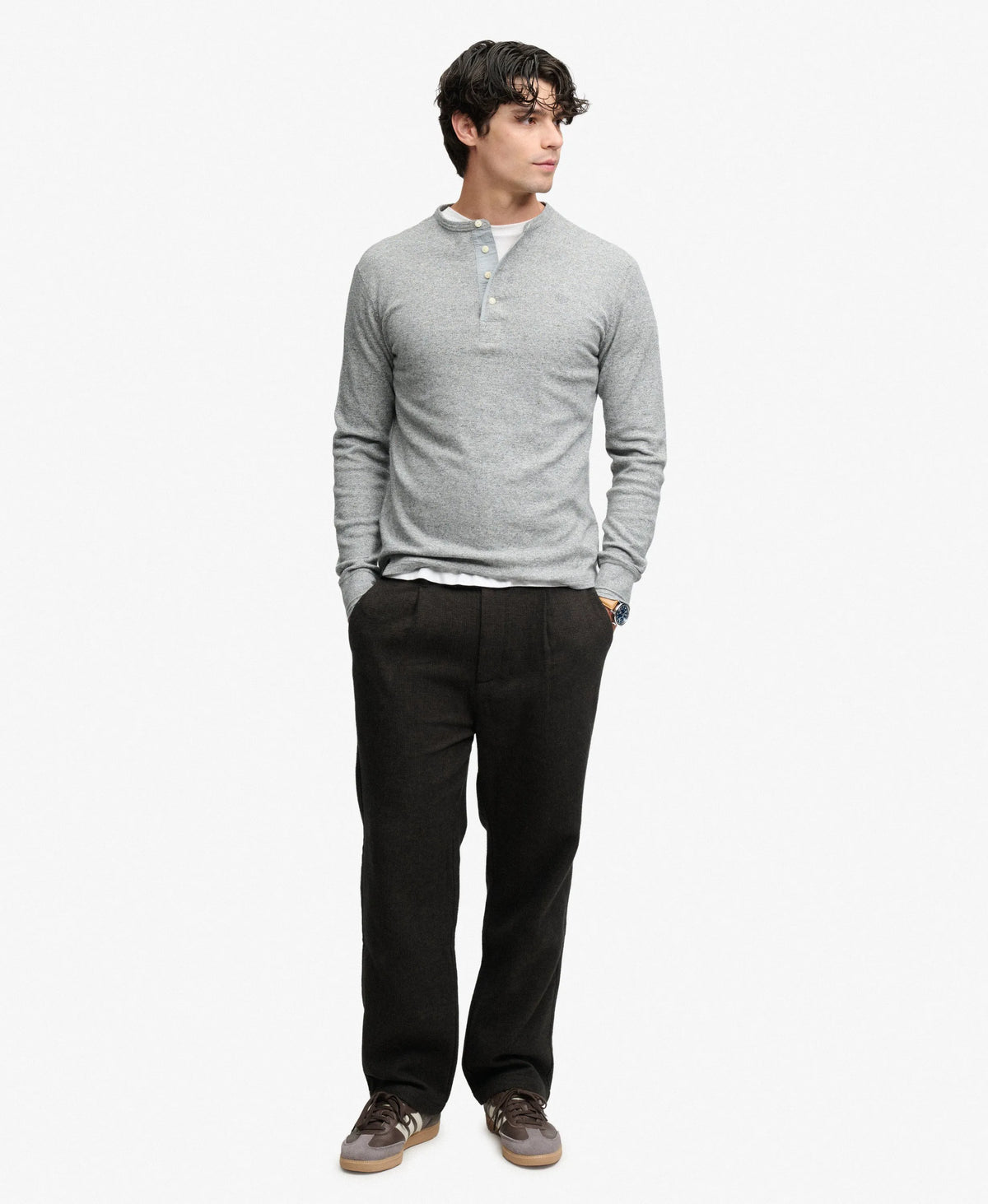 Mini Slub Waffle Long Sleeve Grandad Top