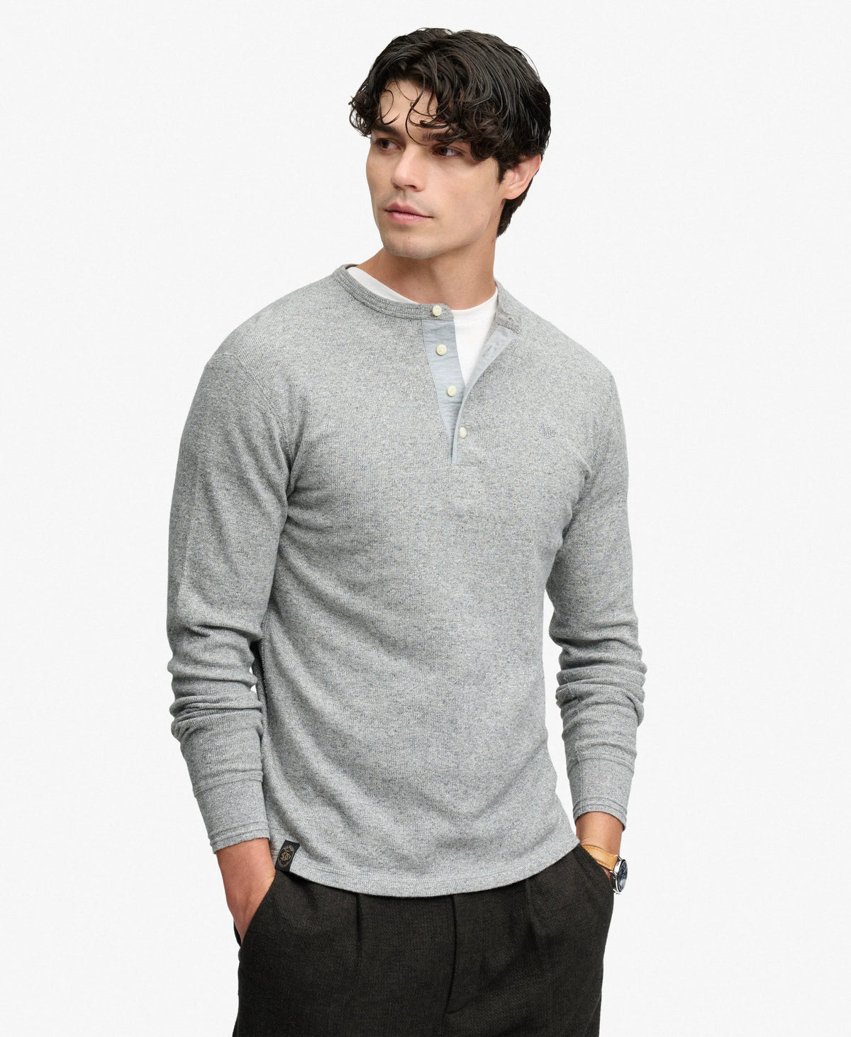 Mini Slub Waffle Long Sleeve Grandad Top
