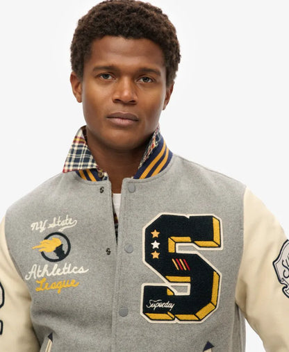 College Patched Bomber Jacket