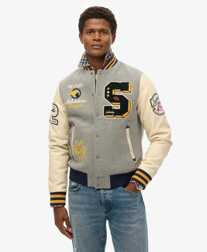 College Patched Bomber Jacket