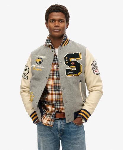 College Patched Bomber Jacket