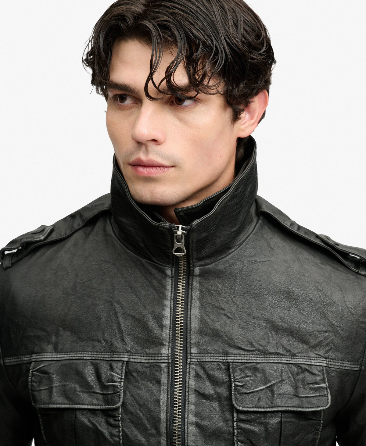 Brad Faux Leather Military Jacket