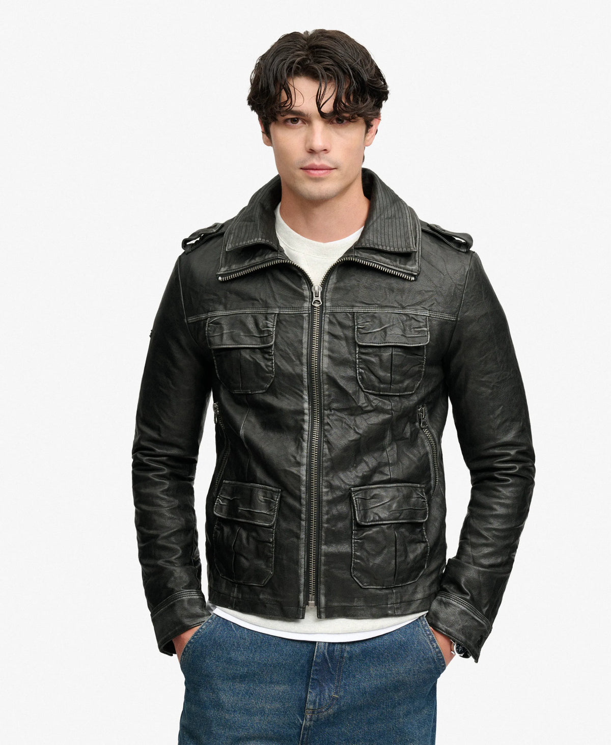 Brad Faux Leather Military Jacket