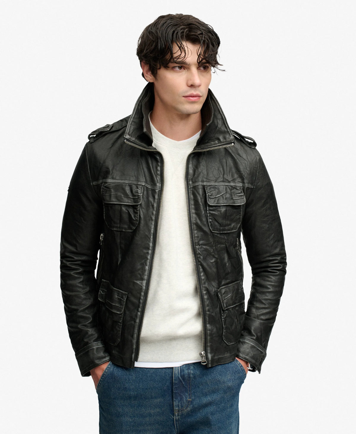 Brad Faux Leather Military Jacket