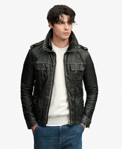 Brad Faux Leather Military Jacket