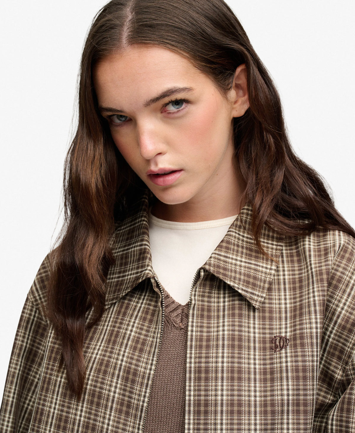 Check Oversized Bomber Jacket