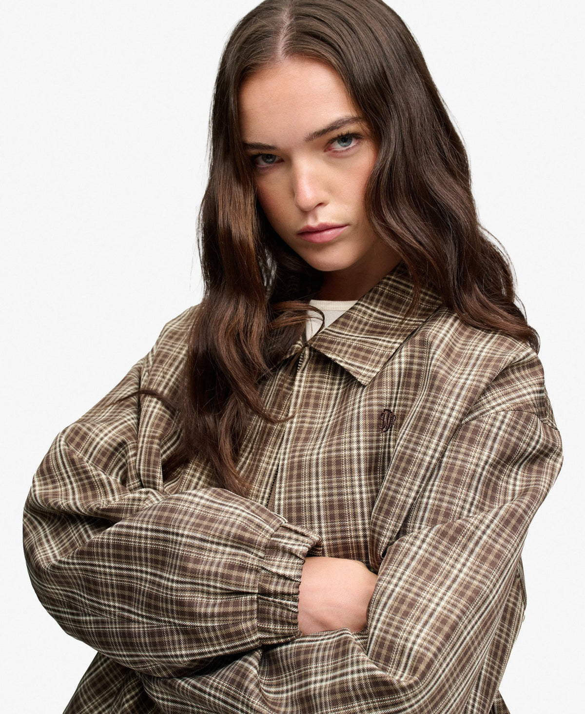 Check Oversized Bomber Jacket