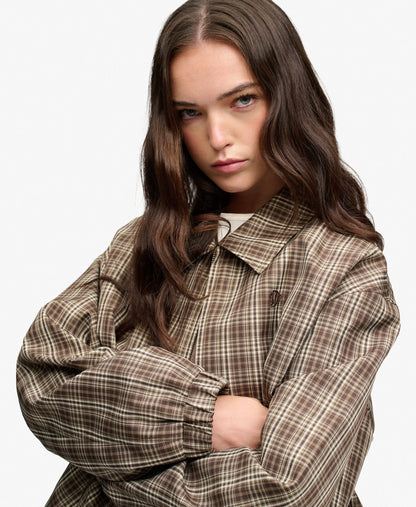 Check Oversized Bomber Jacket
