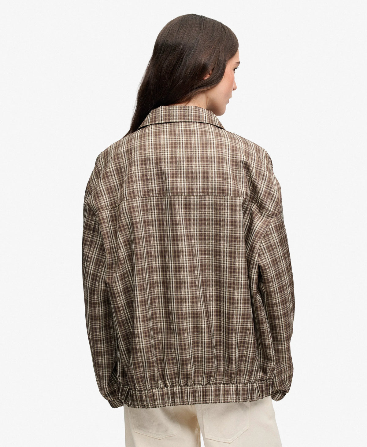 Check Oversized Bomber Jacket