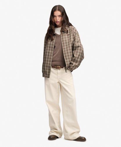 Check Oversized Bomber Jacket