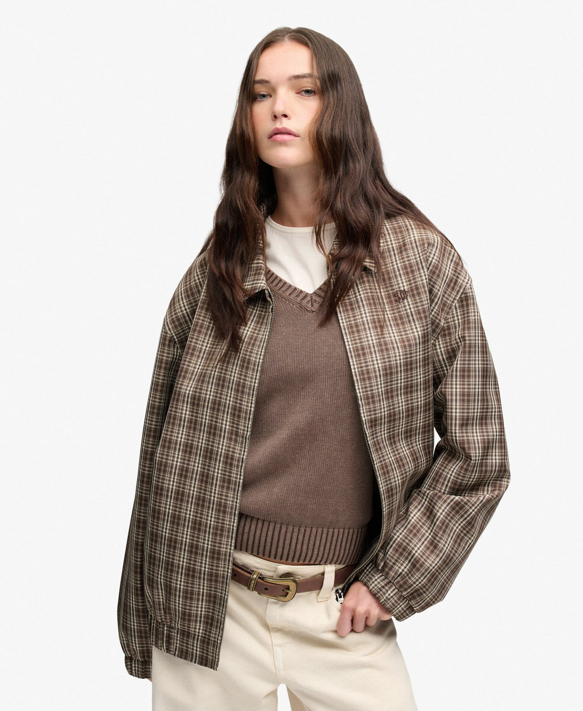 Check Oversized Bomber Jacket