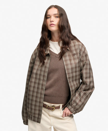 Check Oversized Bomber Jacket