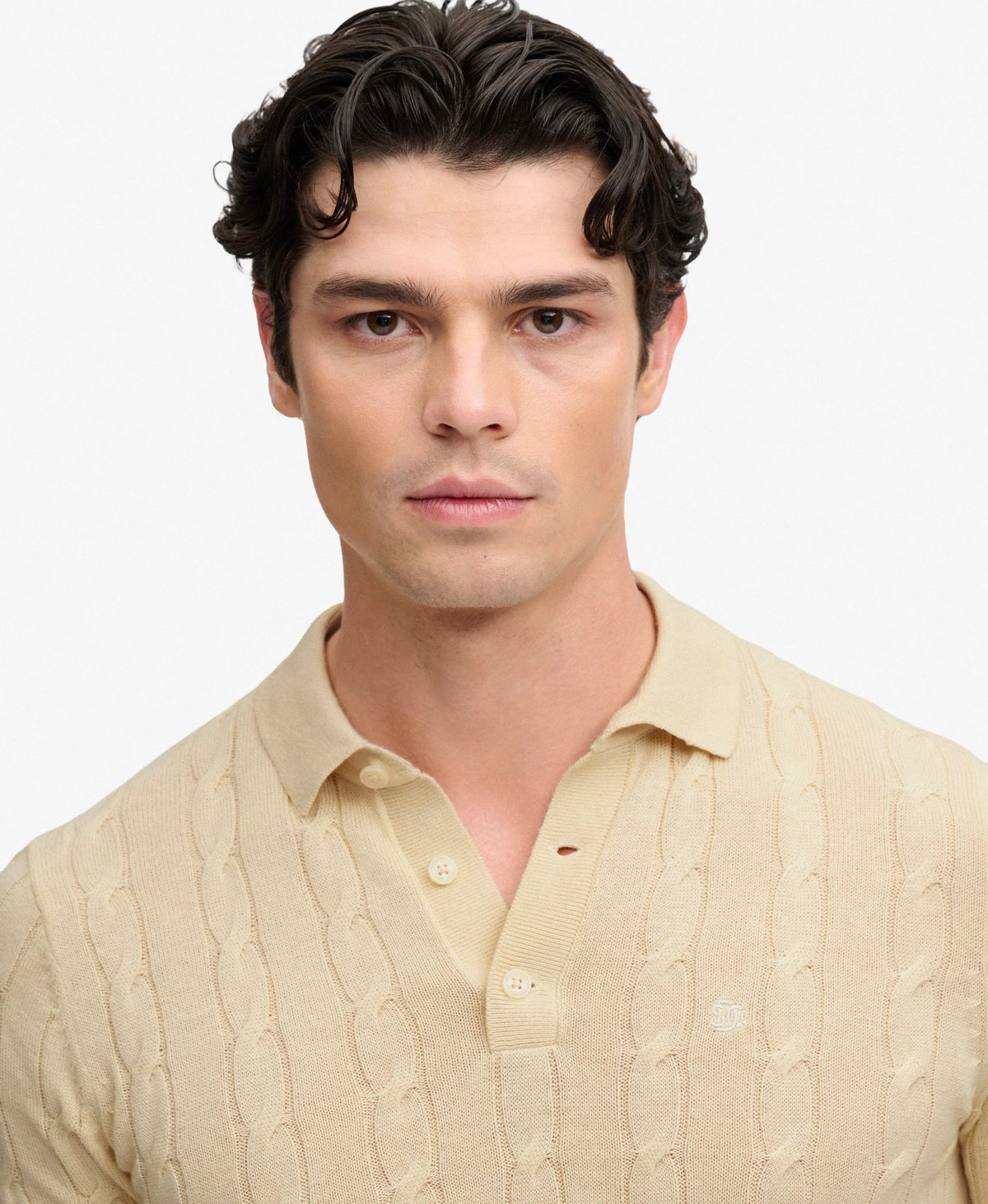 Knitted Cable Long Sleeve Polo Top