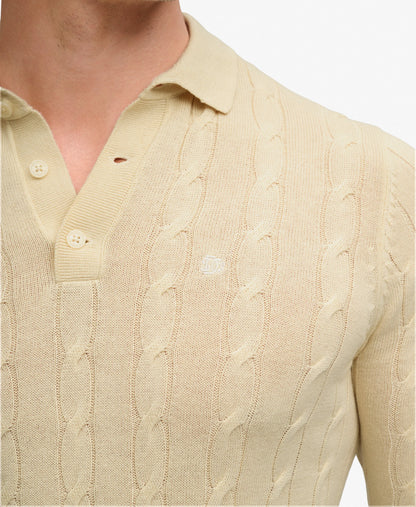 Knitted Cable Long Sleeve Polo Top