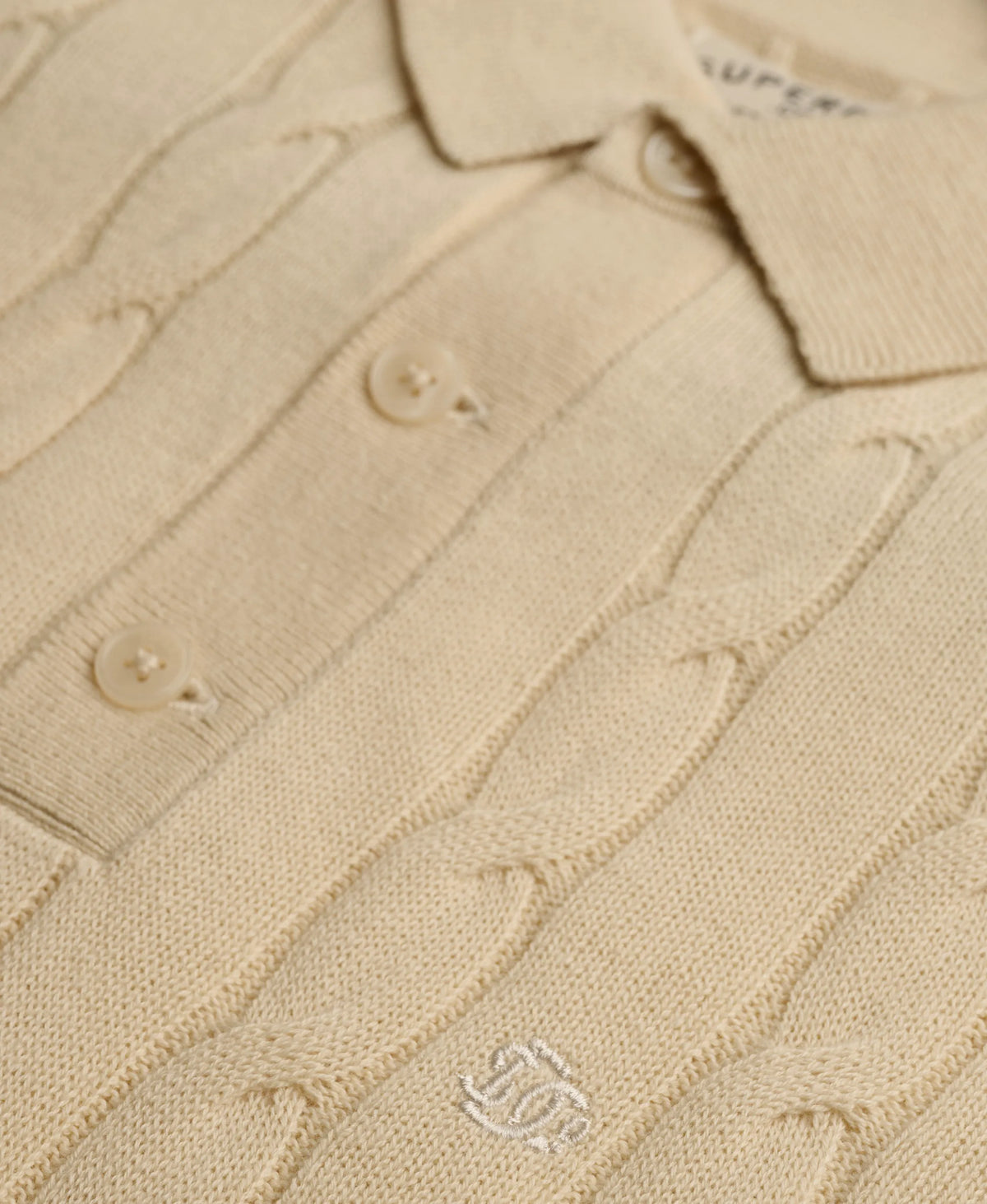 Knitted Cable Long Sleeve Polo Top