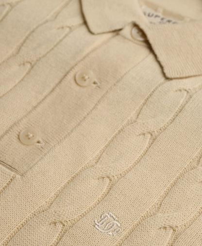 Knitted Cable Long Sleeve Polo Top