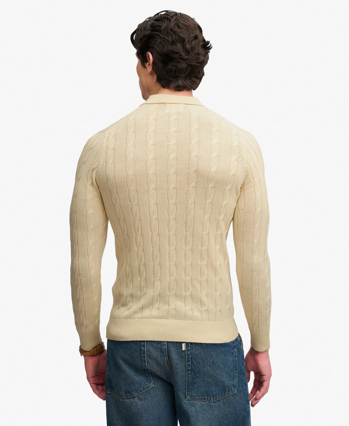 Knitted Cable Long Sleeve Polo Top