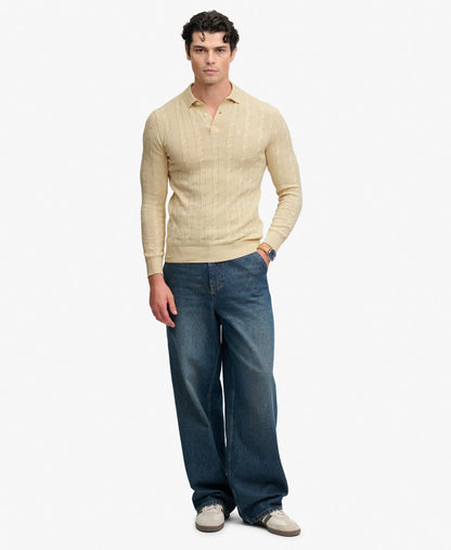 Knitted Cable Long Sleeve Polo Top