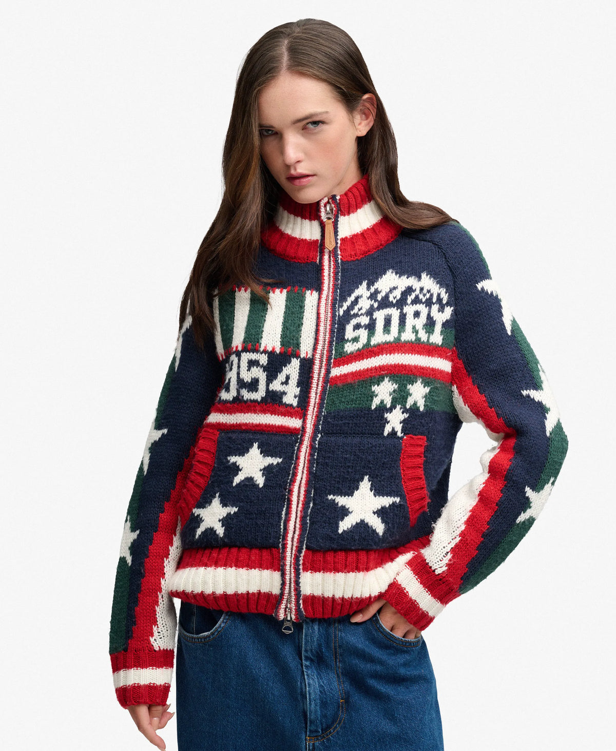 Statement Alpine Zip Through Knitted Cardigan