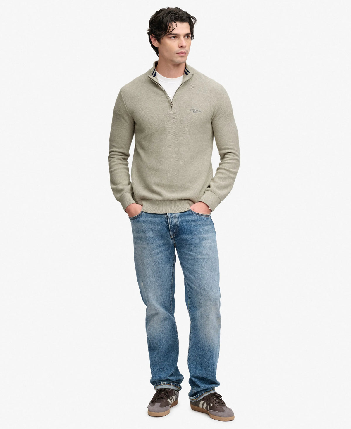 Honeycomb Texture Half Zip Jumper