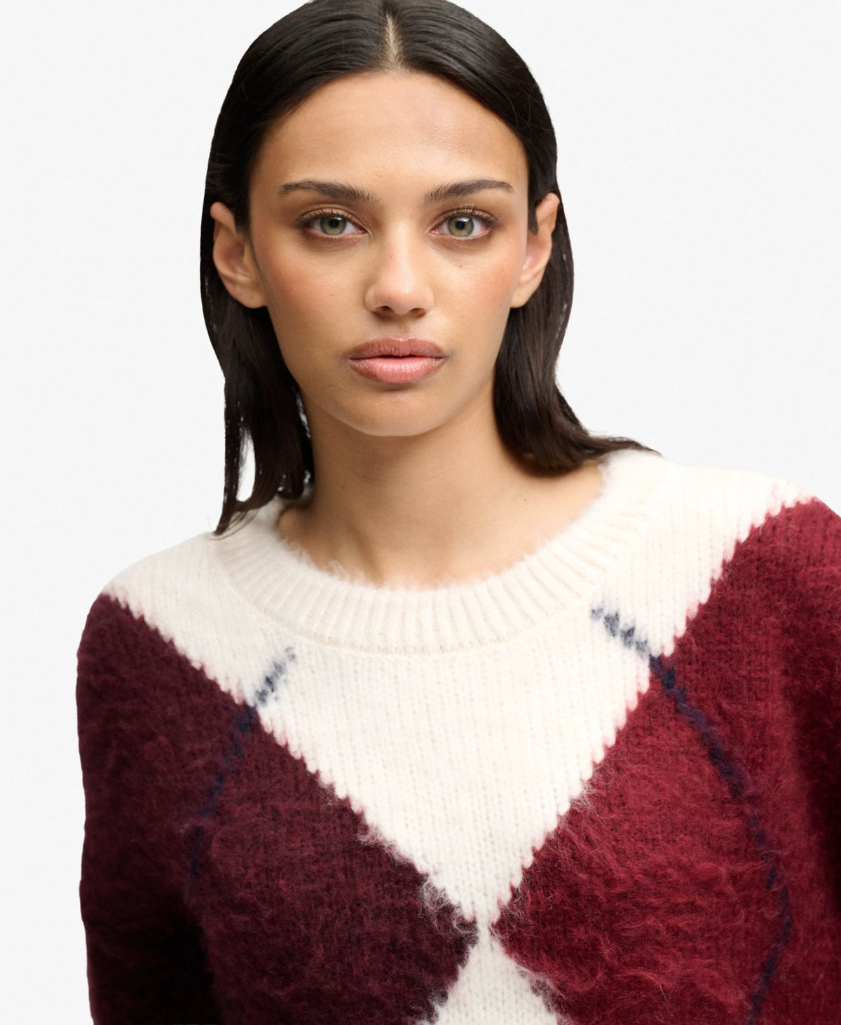 Cream Burgundy Large Argyle