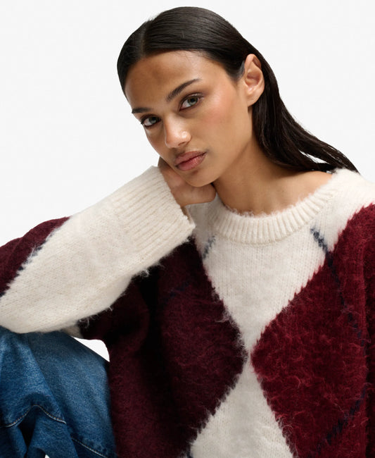 Cream Burgundy Large Argyle