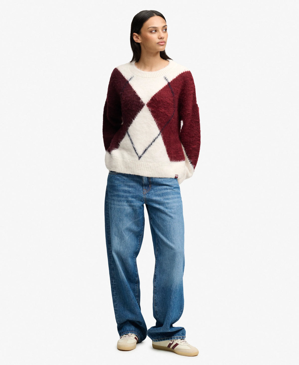 Cream Burgundy Large Argyle