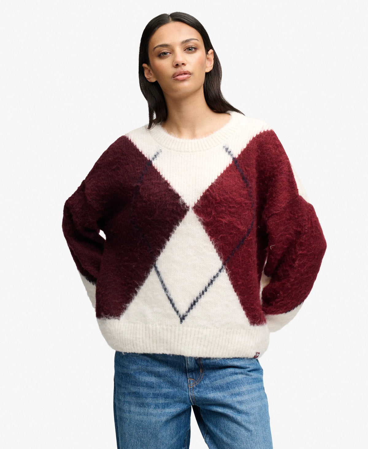 Cream Burgundy Large Argyle