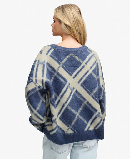 Slouchy Brushed Check Knit Jumper